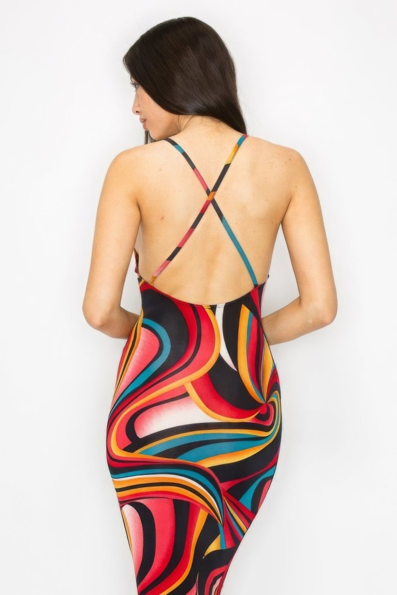 Colorful Swirl Bodycon Midi Dress