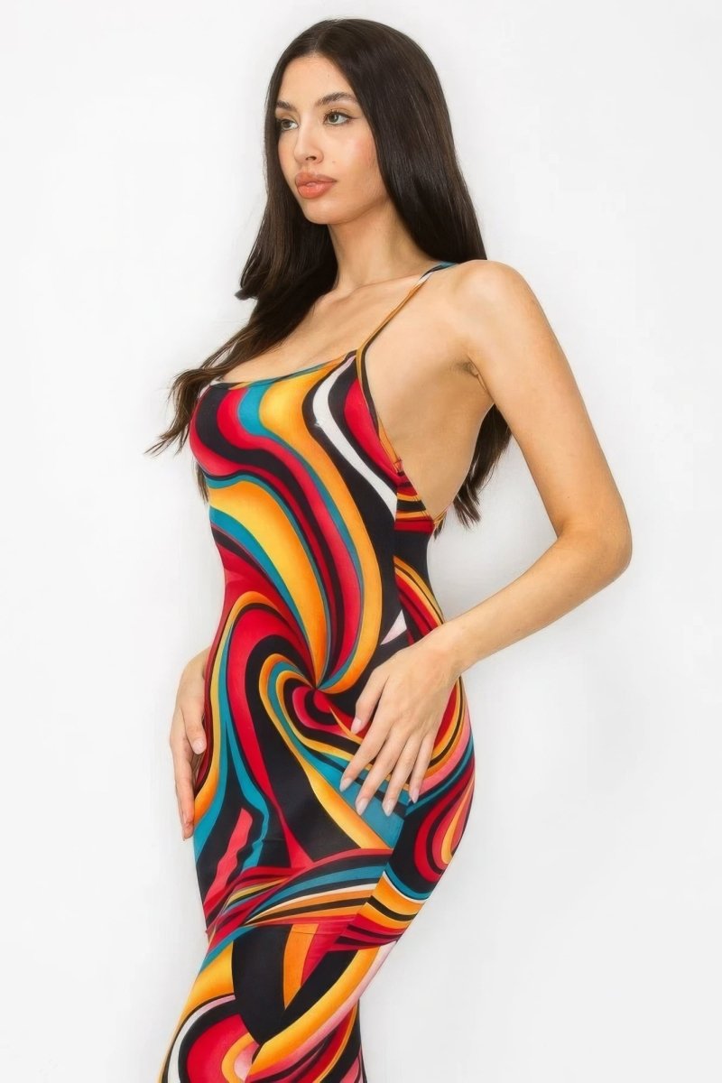 Colorful Swirl Bodycon Midi Dress