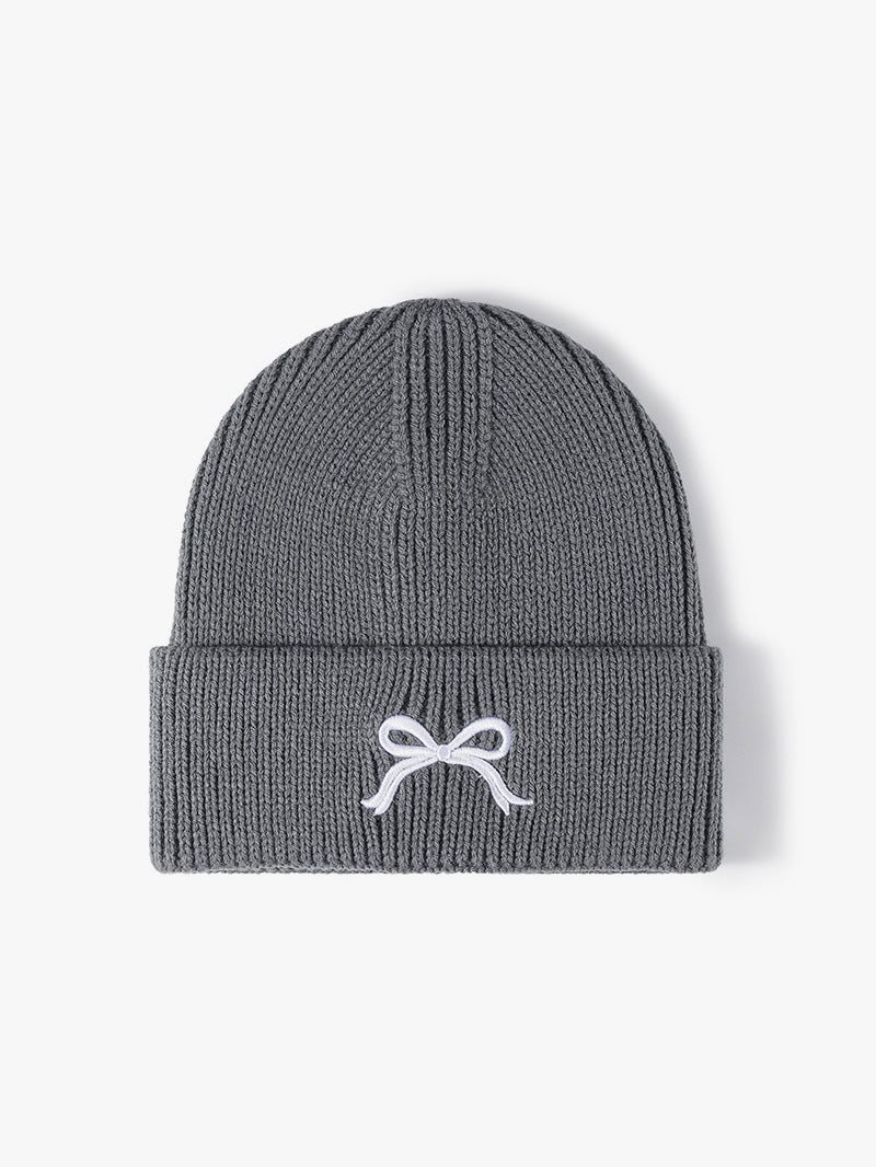 Embroidered Bow Knit Hat