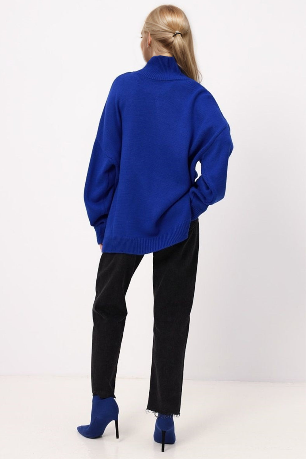 Basic Bae Side Slit Turtleneck Long Sleeve Sweater