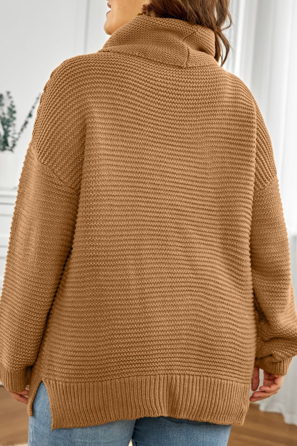 Side Slit Turtleneck Long Sleeve Sweater