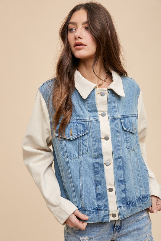 Annie Wear Collared Neck Double Placket Denim Jacket