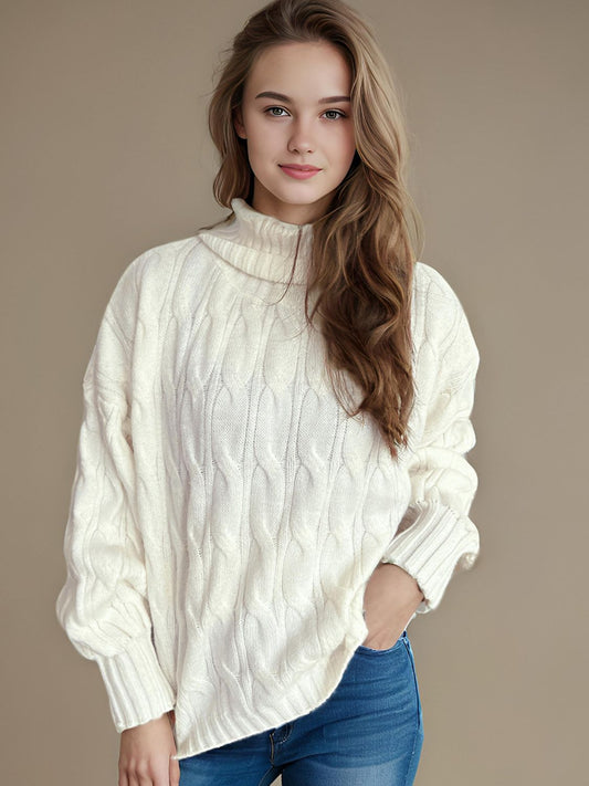 Cable-Knit Turtleneck Long Sleeve Sweater