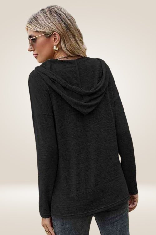 Long Sleeve Black Hooded Pullover Shirt