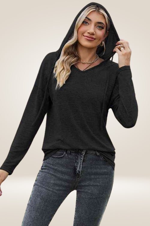 Long Sleeve Black Hooded Pullover Shirt