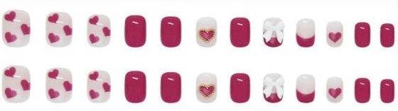 Maroon Press On Nails Heart Glossy Coffin Crystal Nail Kit