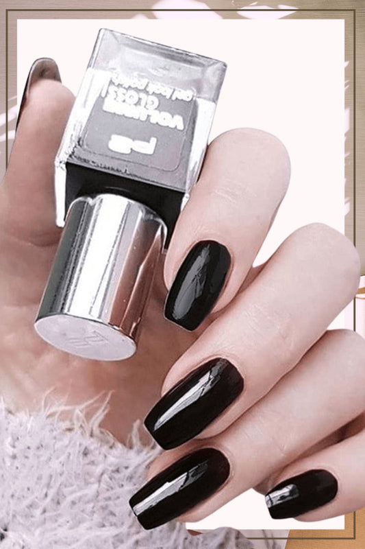 Press On Nails Black Glossy Ballerina Coffin Nail Kit