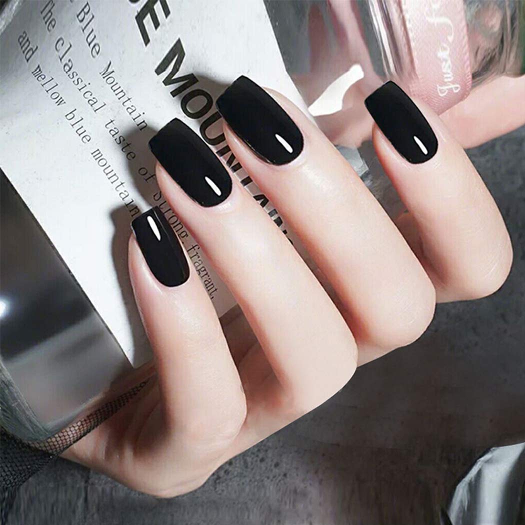 Press On Nails Black Glossy Coffin Nail Kit