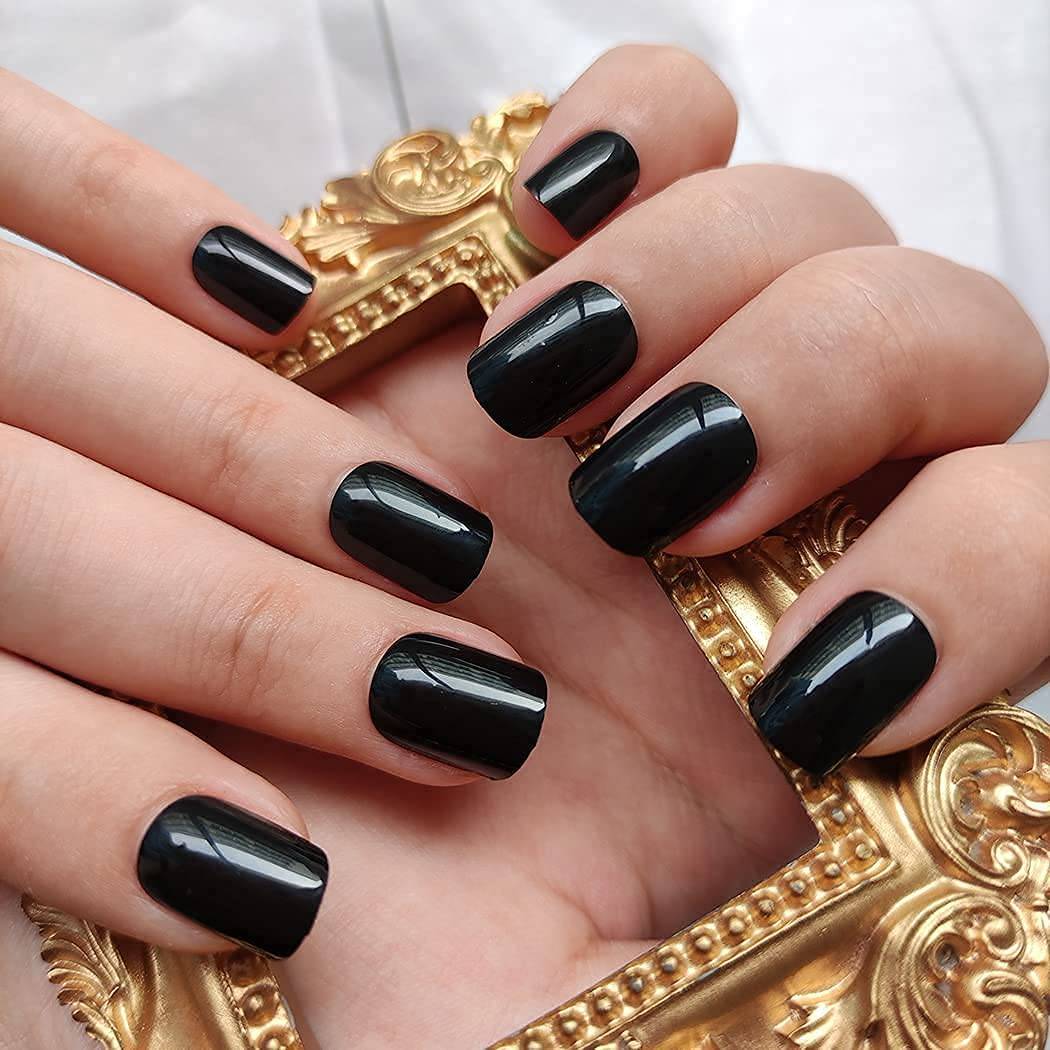 Press On Nails Black Glossy Square Nail Kit