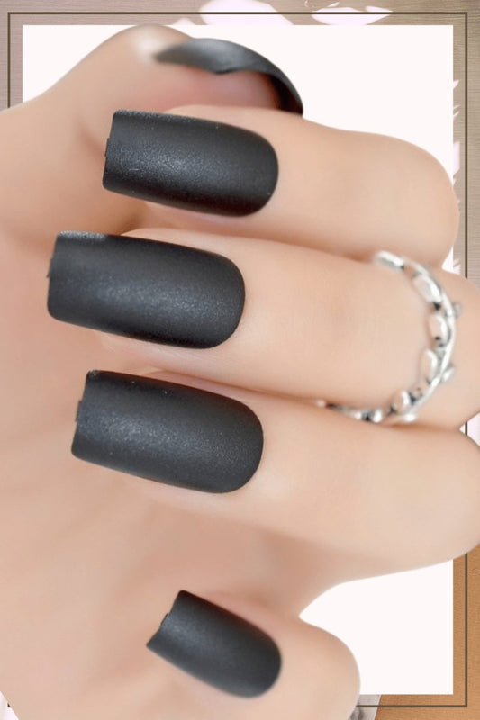Press On Nails Black Matte Square Nail Kit