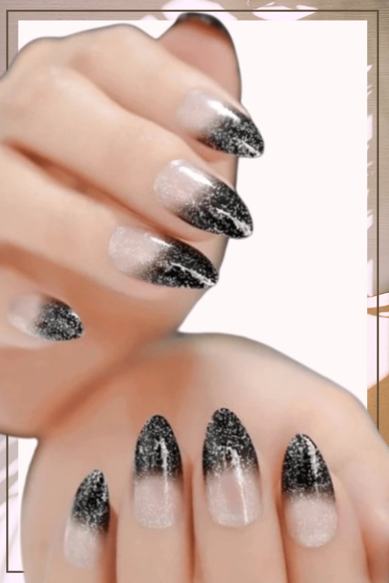 Press On Nails Black Ombre French Glossy Almond Nail Kit