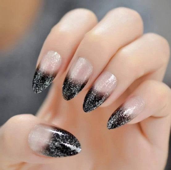 Press On Nails Black Ombre French Glossy Almond Nail Kit