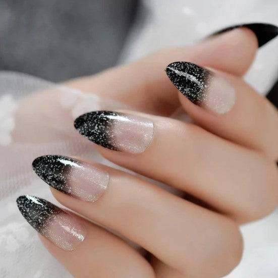 Press On Nails Black Ombre French Glossy Almond Nail Kit