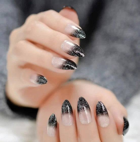 Press On Nails Black Ombre French Glossy Almond Nail Kit