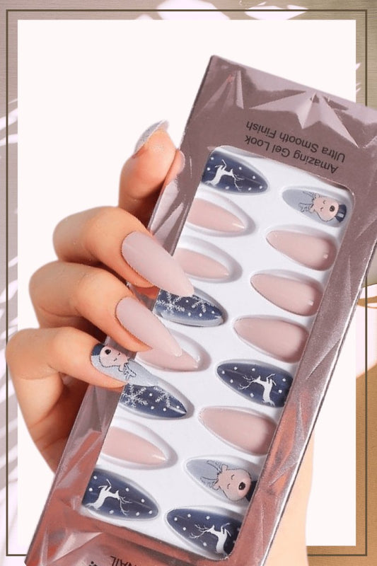 Press On Nails Blue Matte Almond Snowflakes Nail Kit