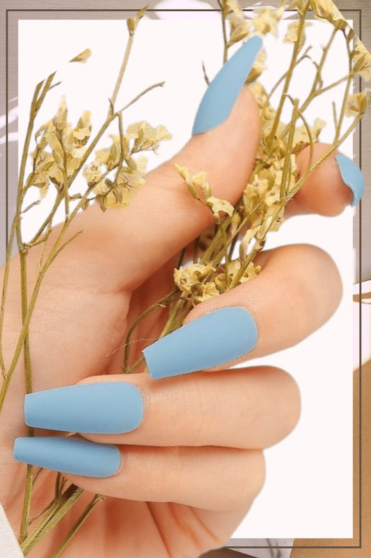 Press On Nails Blue Matte Coffin Nail Kit