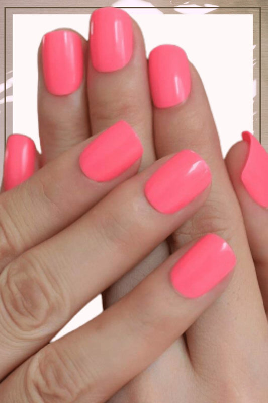 Press On Nails Bright Pink Glossy Square Nail Kit