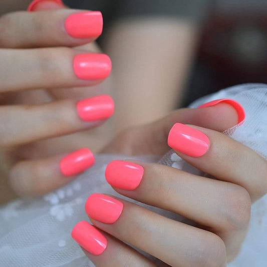 Press On Nails Bright Pink Glossy Square Nail Kit