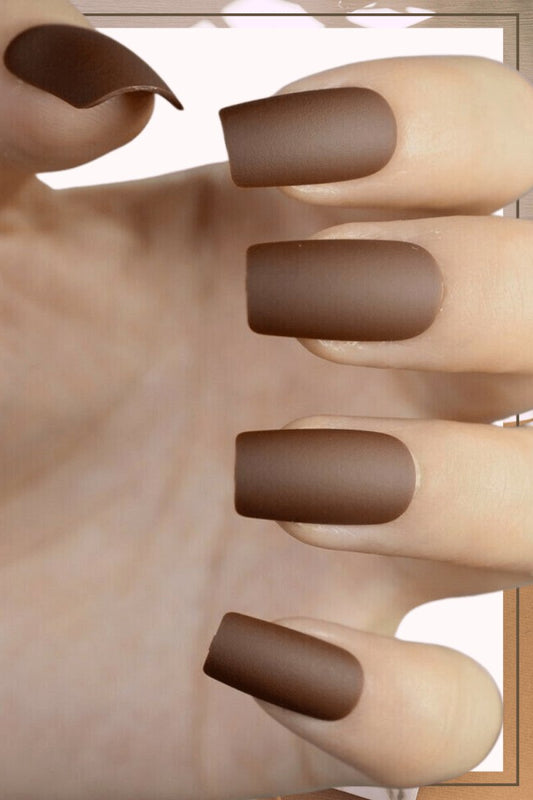 Press On Nails Brown Matte Square Nail Kit