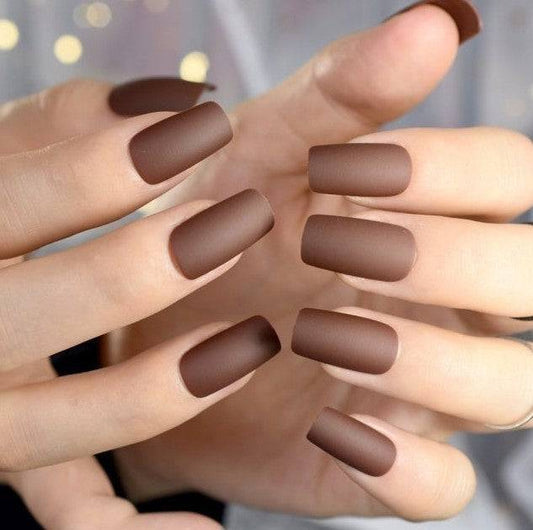 Press On Nails Brown Matte Square Nail Kit