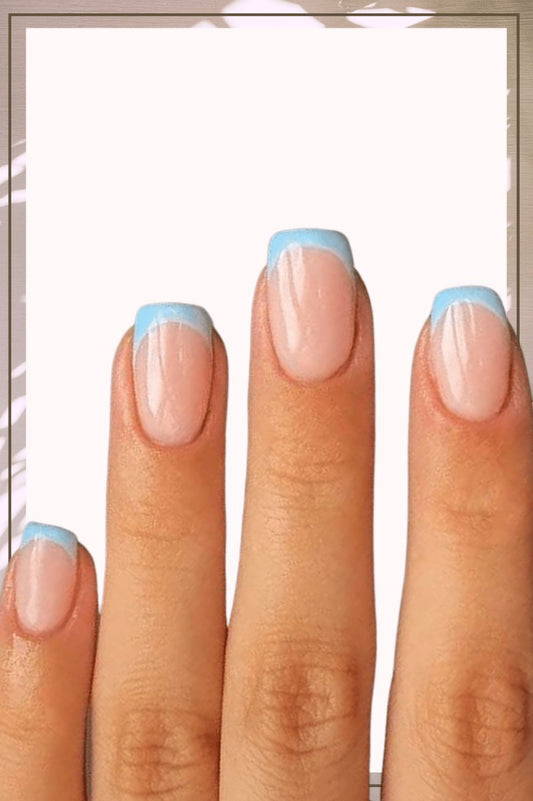 Press On Nails Clear  Glossy Blue French Square Nail Kit