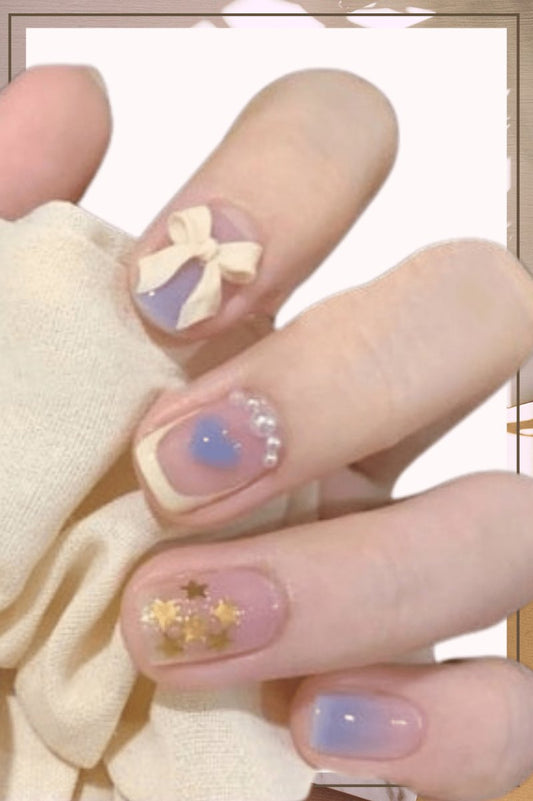 Press On Nails Clear Glossy White French Tip Coffin Crystal Nail Kit