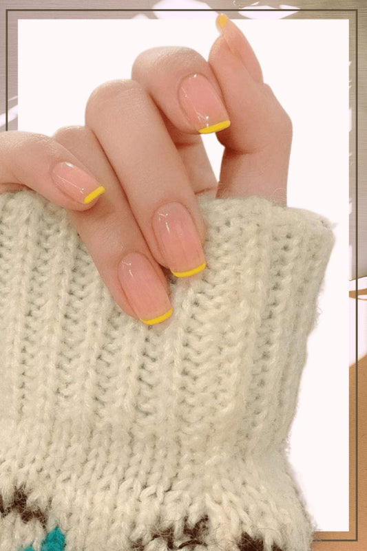 Press On Nails Clear Glossy Yellow French Square Nail Kit