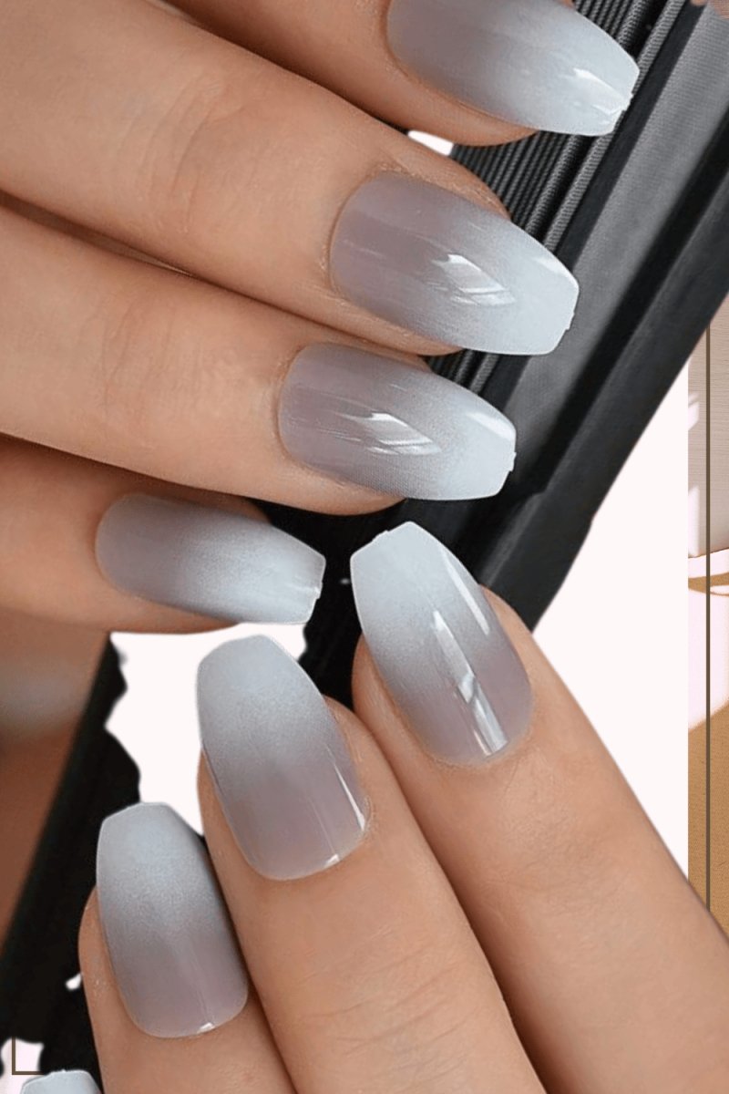 Press On Nails Gray Ombre French Glossy Coffin Nail Kit