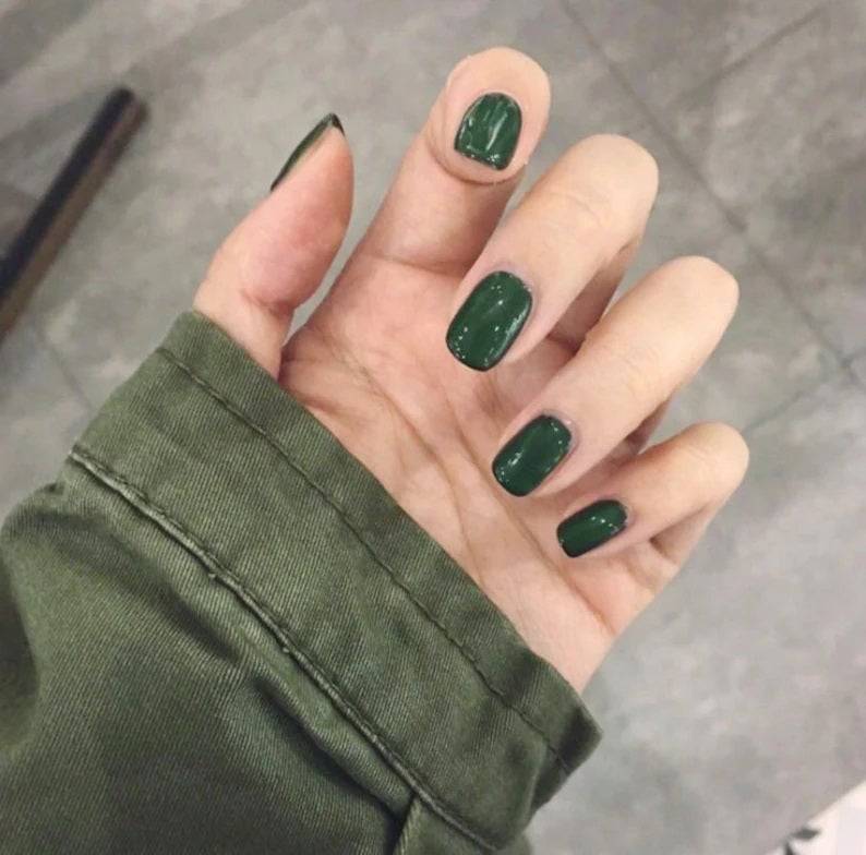 Press On Nails Green Glossy Coffin Nail Kit