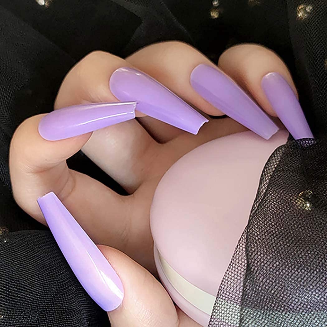 Press On Nails Light Purple Glossy Coffin Nail Kit