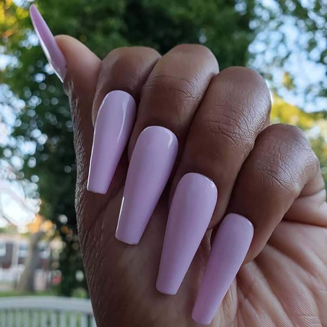 Press On Nails Light Purple Glossy Coffin Nail Kit