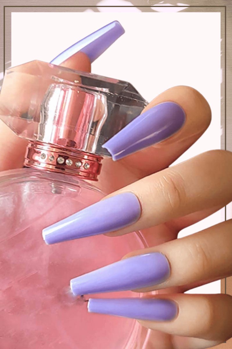 Press On Nails Light Purple Glossy Coffin Nail Kit