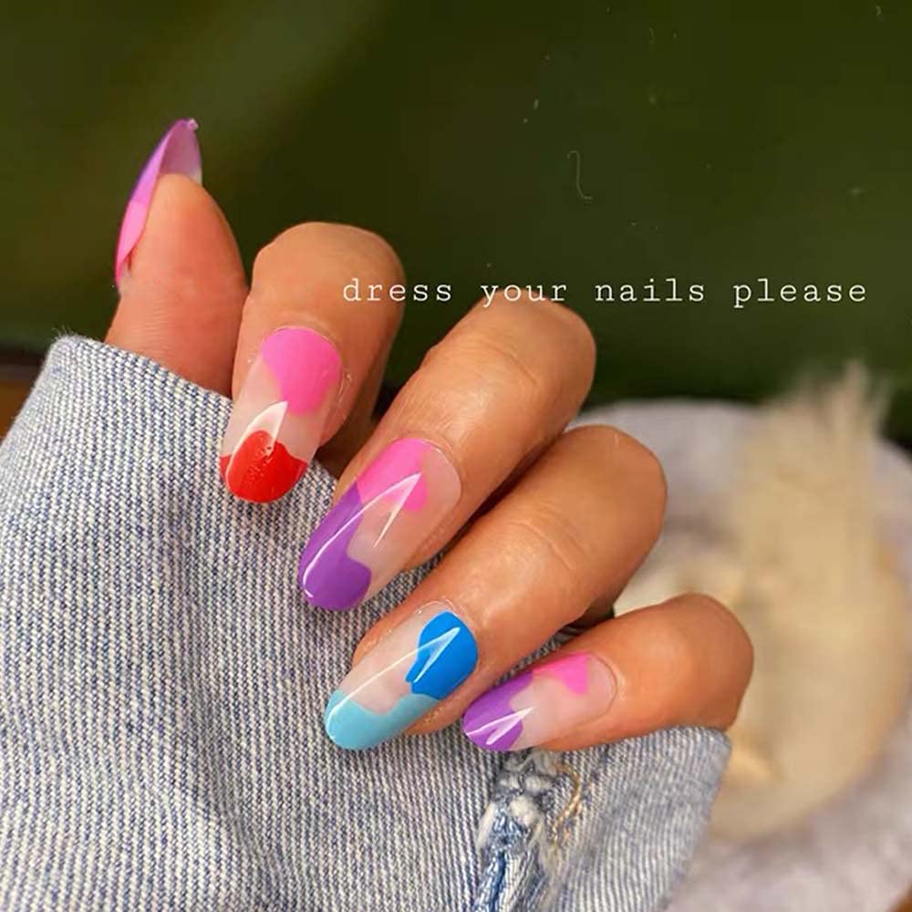 Press On Nails Neon Glossy Almond Multicolor Nail Kit