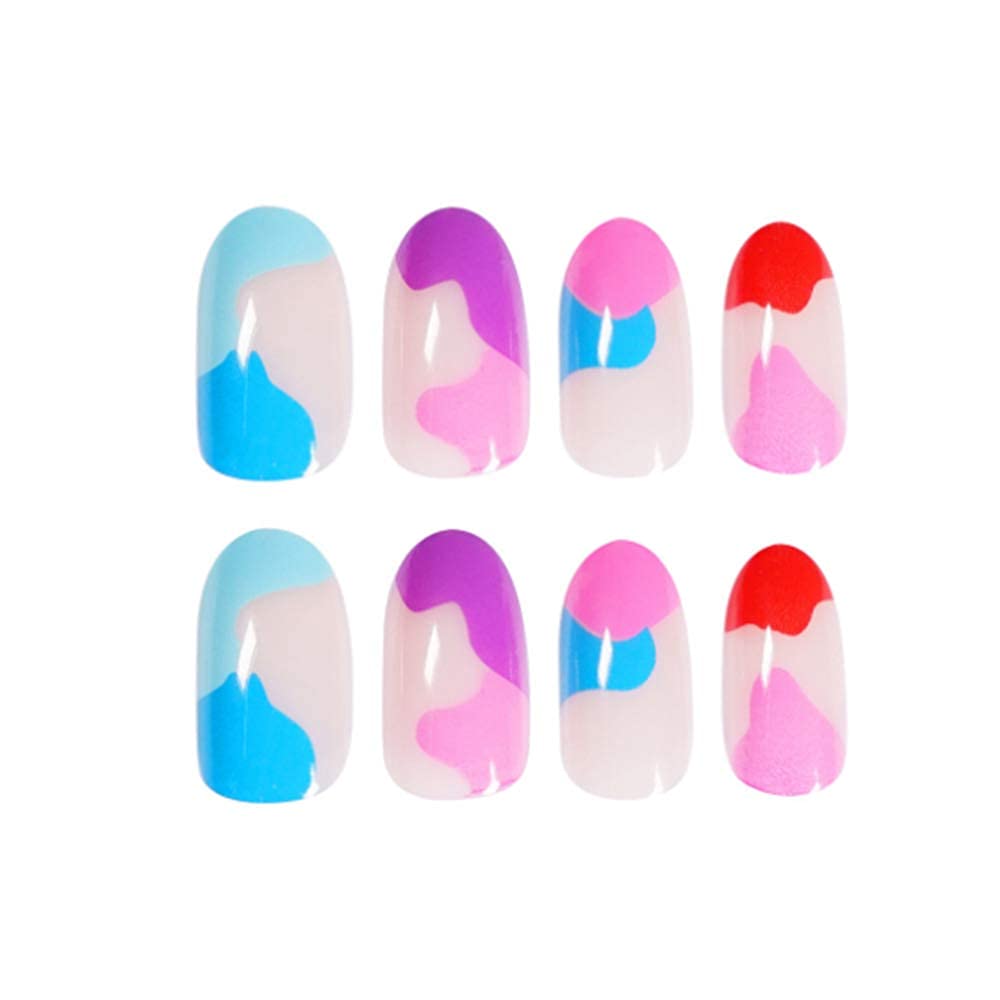 Press On Nails Neon Glossy Almond Multicolor Nail Kit