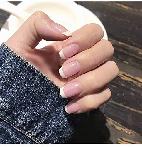 Press On Nails Nude Glossy White French Square Nail Kit