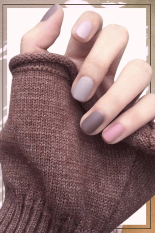 Press On Nails Nude Matte Purple Square Pink Nail Kit