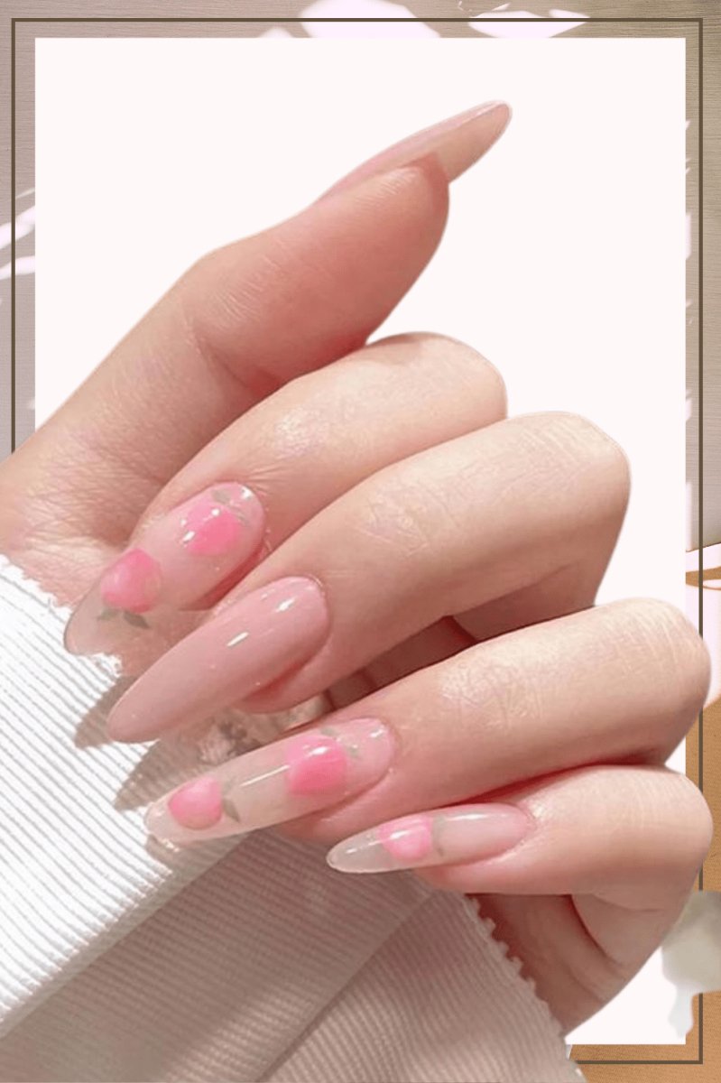 Press On Nails Pink Glossy Almond Rose Nail Kit