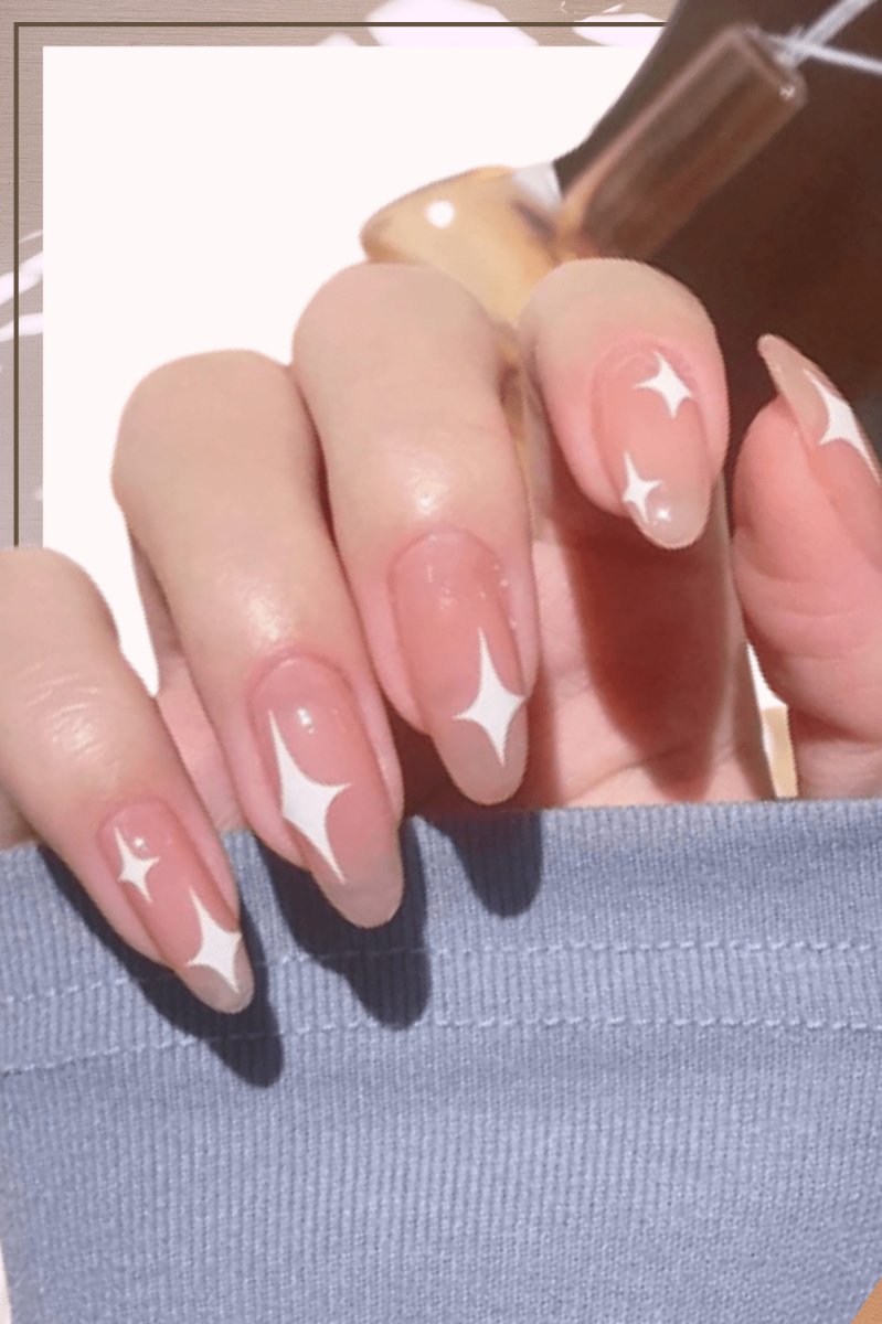 Press On Nails Pink Glossy Almond Star Nail Kit