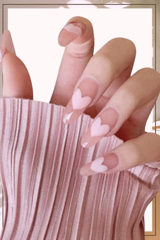 Press On Nails Pink Glossy Almond Stiletto Heart Nail Kit