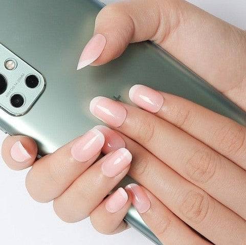 Press On Nails Pink Glossy French Oval Nail Kit