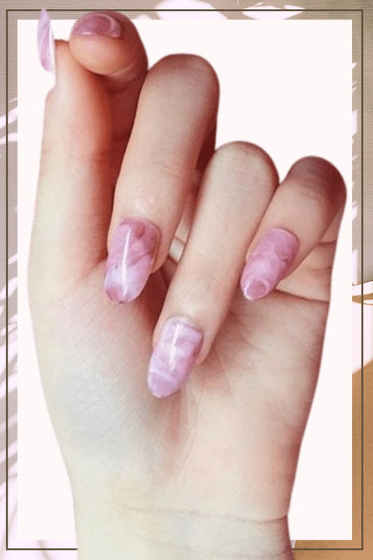 Press On Nails Pink Glossy Oval Marble Nail Kit