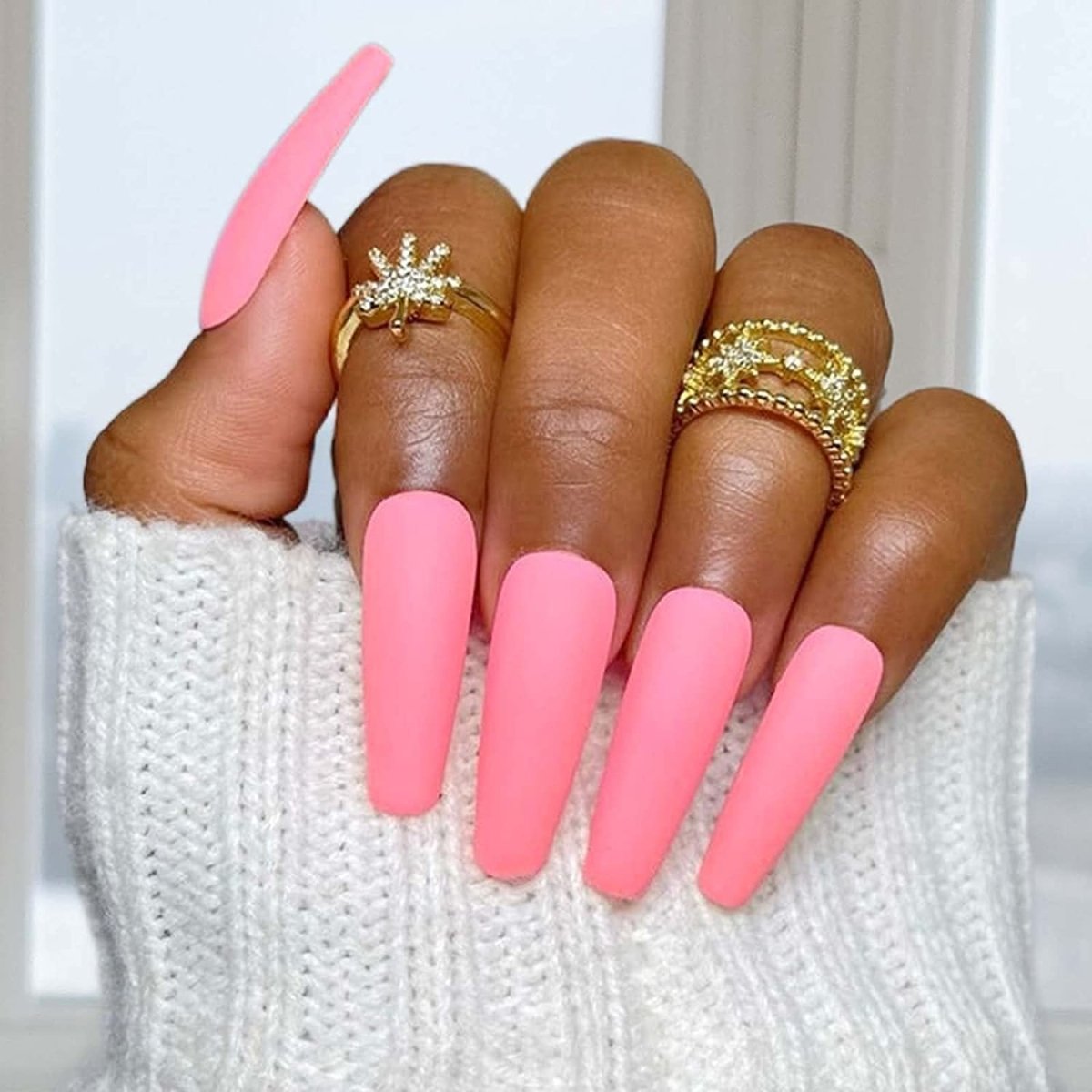 Press On Nails Pink Matte Coffin Nail Kit