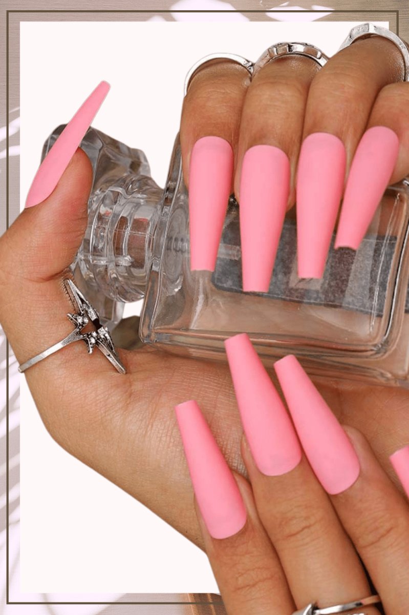 Press On Nails Pink Matte Coffin Nail Kit