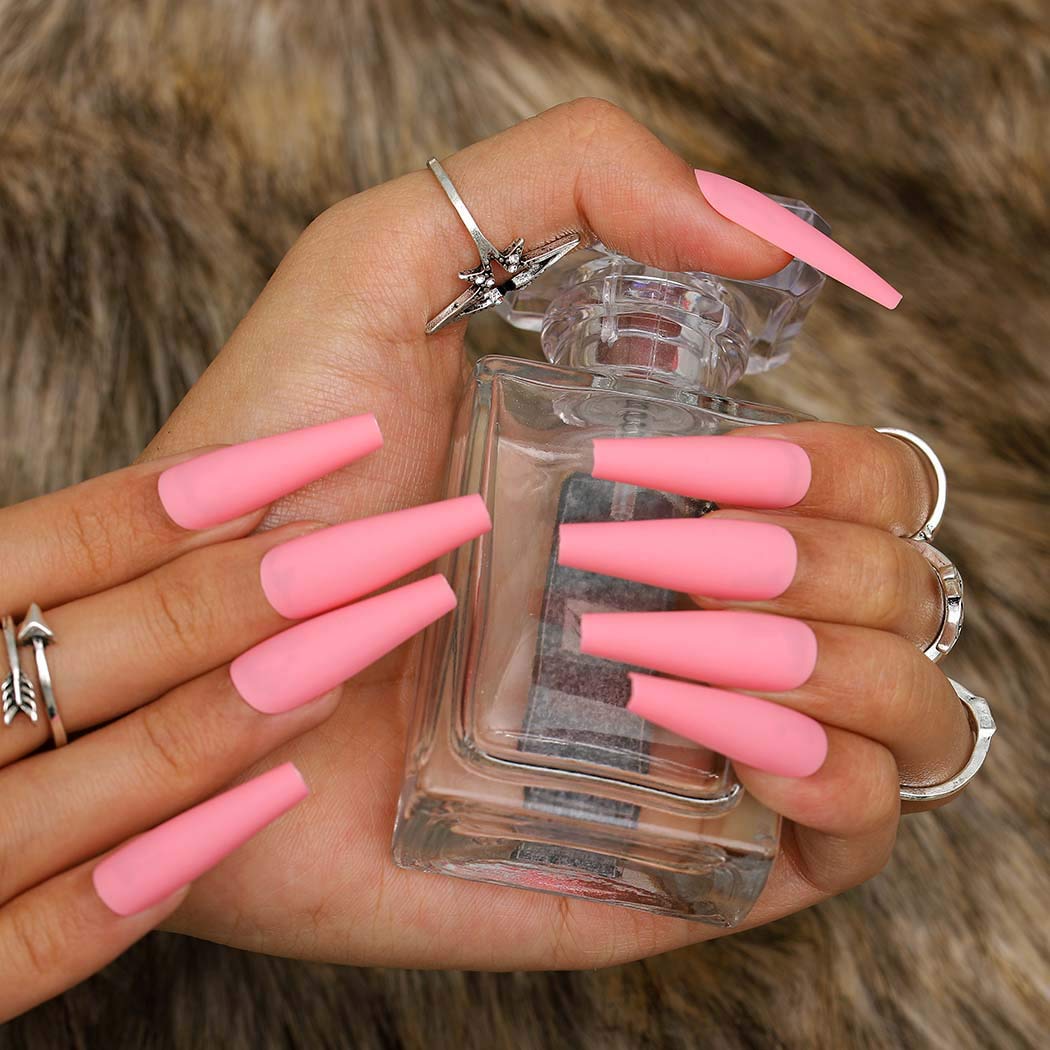 Press On Nails Pink Matte Coffin Nail Kit