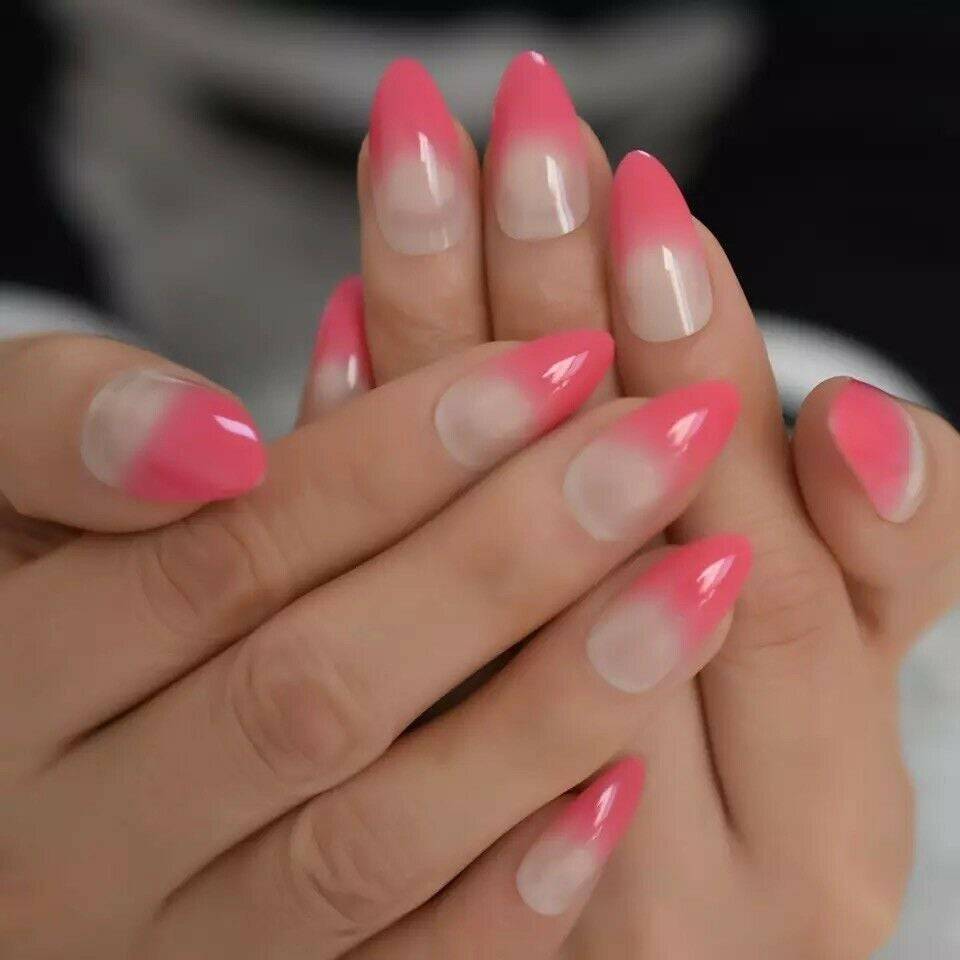 Press On Nails Pink Ombre French Glossy Almond Nail Kit