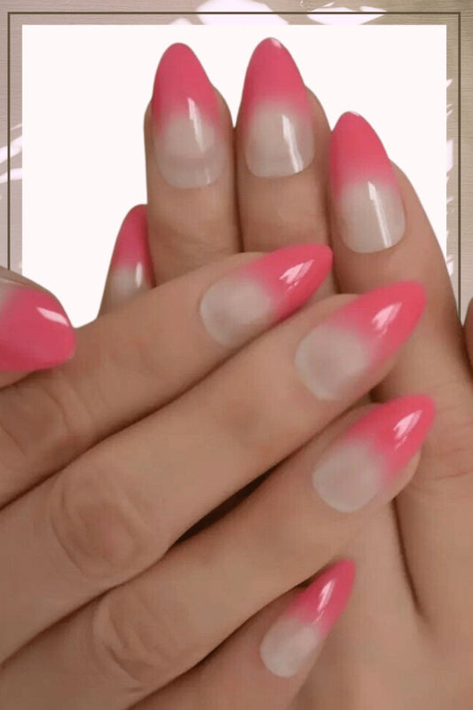 Press On Nails Pink Ombre French Glossy Almond Nail Kit