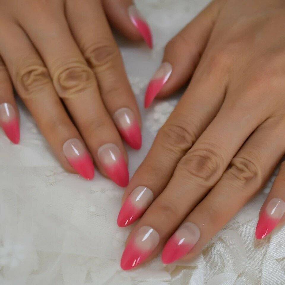 Press On Nails Pink Ombre French Glossy Almond Nail Kit