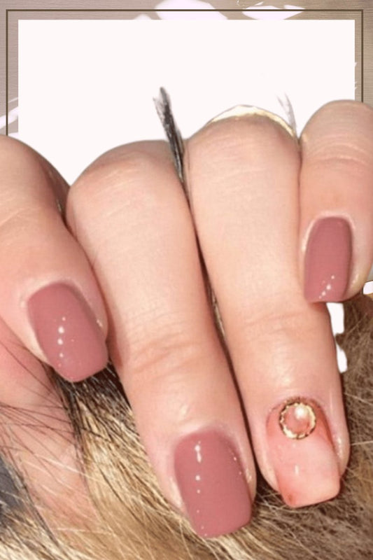 Press On Nails Pink Ombre Glossy Crystal Square Gold Nail Kit