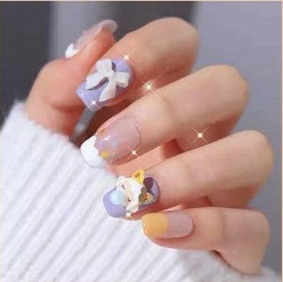 Press On Nails Purple Glossy White French Tip Coffin 3D Nail Kit