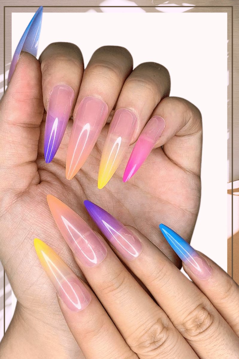 Press On Nails Rainbow Glossy Ombre Almond Tip Nail Kit